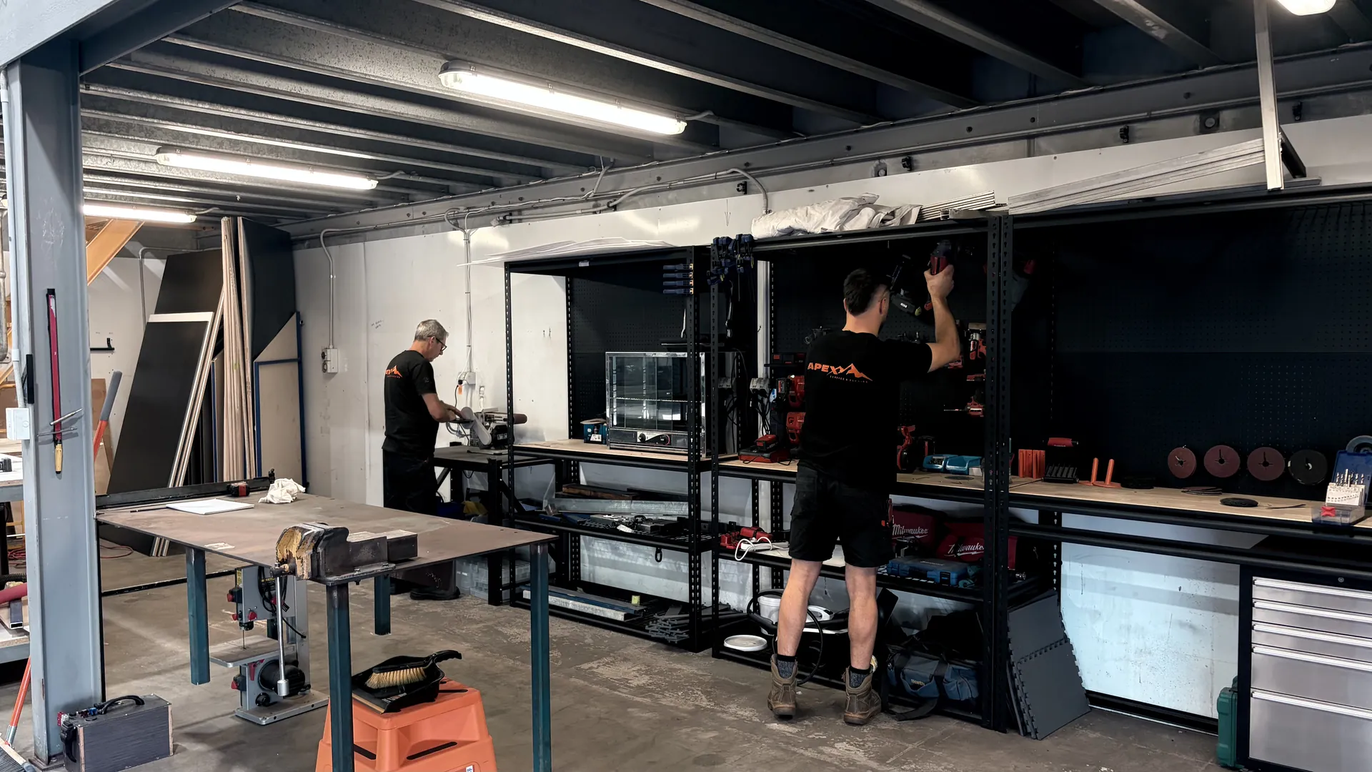 Apex fabricators working at the steel benches in the Maddington workshop